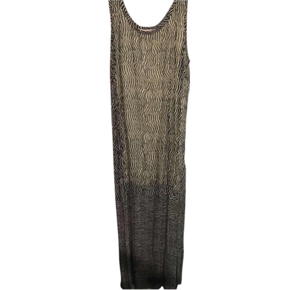 𝅺KAR.A.VAN medium black Ivory print sheer bias cut maxi dress lined above knee